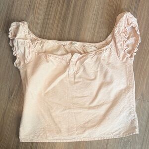 Brandy Melville Light Pink Ribbed Scoop-Neck Cropped Top with Puff Sleeves